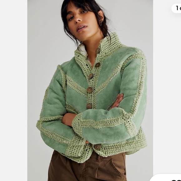 Free People Jackets & Blazers - NWOT Free People Sample Adele Crochet Green Suede Jacket Size Small